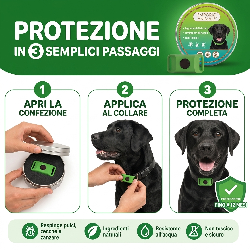 Emporio Animale™ Collare Antiparassitario Naturale per Cani - 12 Mesi di Protezione