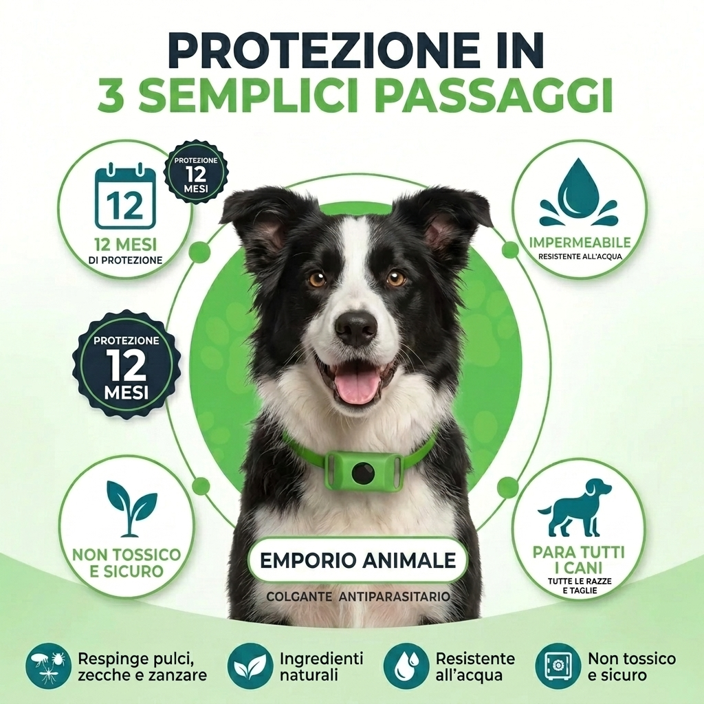 Emporio Animale™ Collare Antiparassitario Naturale per Cani - 12 Mesi di Protezione