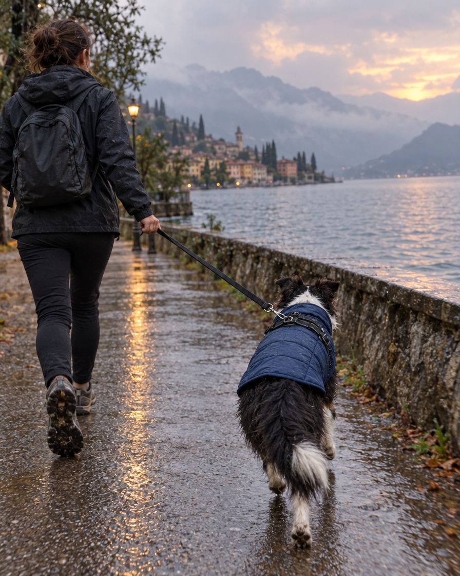 Passeggiata sotto la pioggia con la giacca